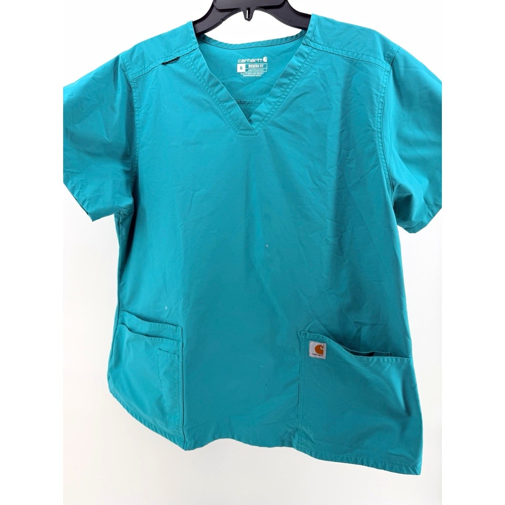 Carhartt Modern Fit Unisex Medical Scrub Top XL Teal V-Neck Solid Poly